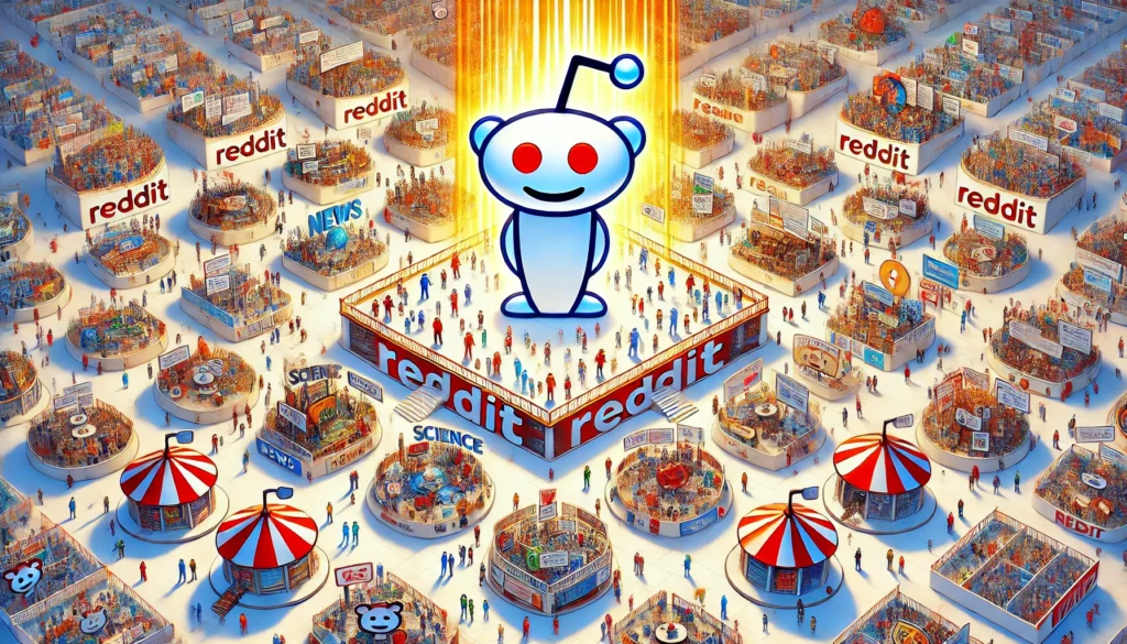 Reddit comme une immense place virtuelle divisée en milliers de petites communautés.