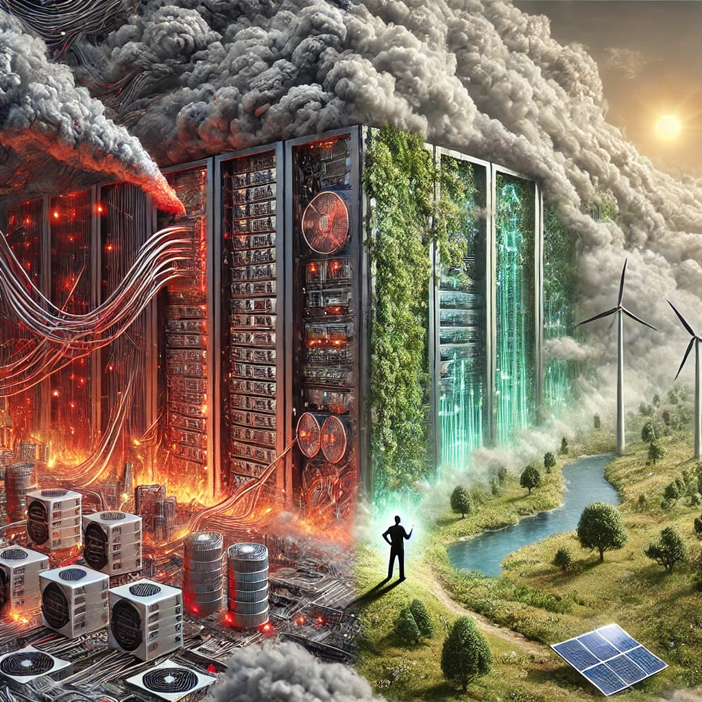 illustration conceptuelle capturant l’impact environnemental de l’IA générative