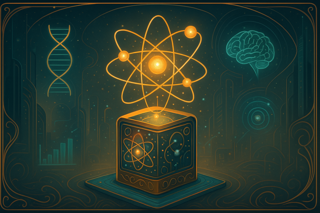 Une illustration futuriste et lumineuse représentant l’informatique quantique