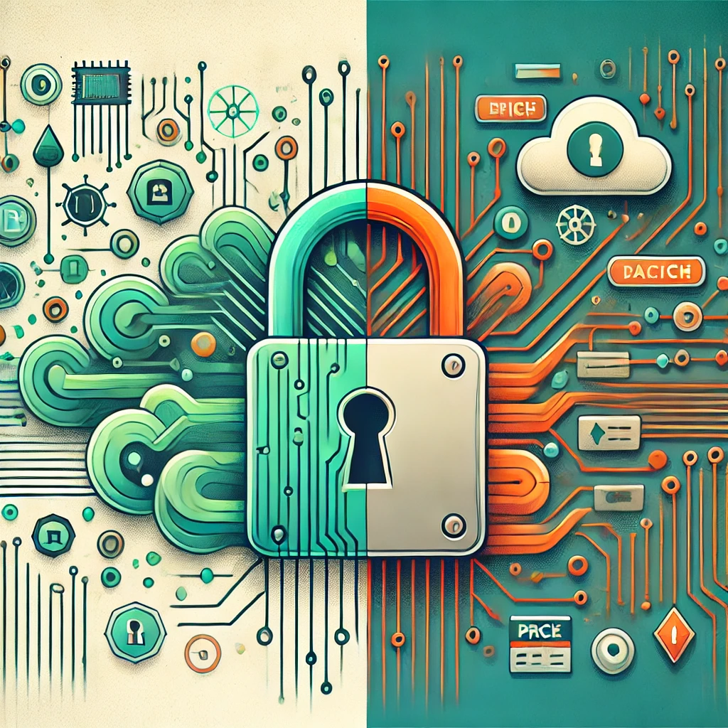 comparaison en écran partagé : à gauche, un cadenas ouvert avec des données en mouvement.