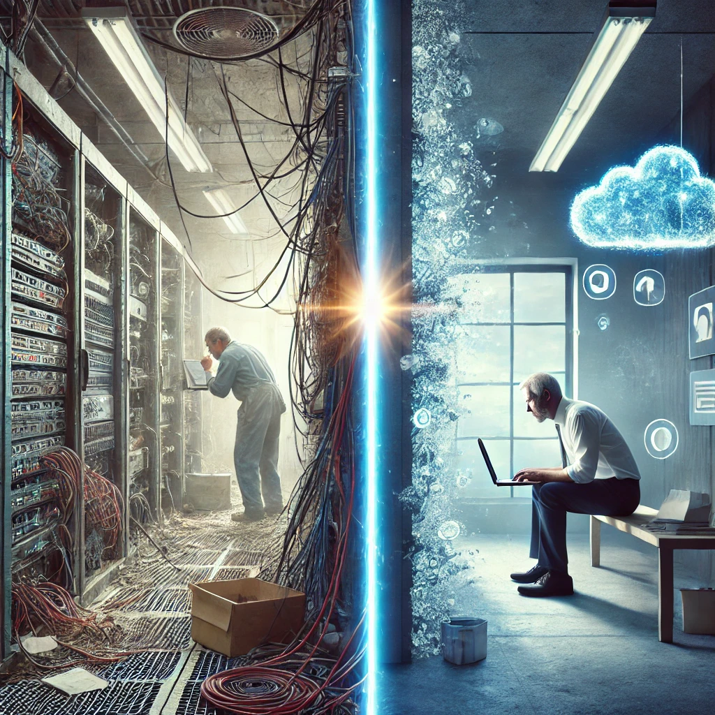 Illustrer-le-contraste-entre-lancien-monde-logiciels-traditionnels-et-le-nouveau-SaaS-cloud